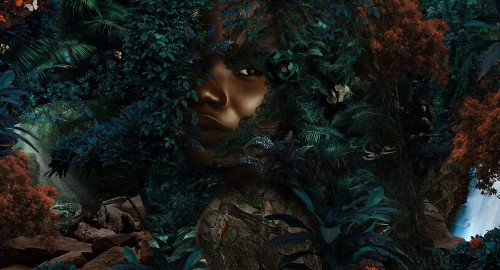Fototapeta na wymiar kobieca twarz pośród drzew  MU13010 Ubuntu Forest.jpg
