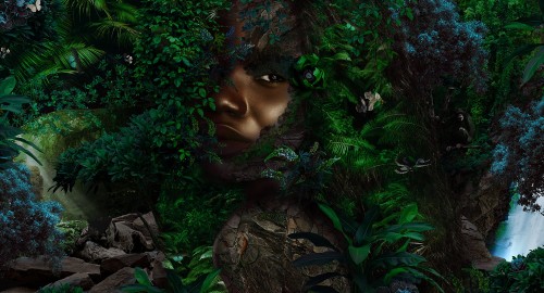Fototapeta na wymiar kobieca twarz pośród drzew  MU13012 Ubuntu Forest.jpg