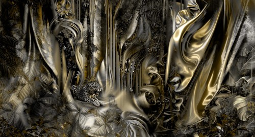 Fototapeta na wymiar ciemna dżungla z imitacją jedwabnej tkaniny MU14050 Forest of Silk.jpg