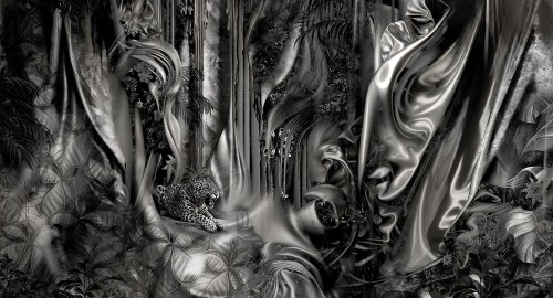 Fototapeta na wymiar ciemna dżungla z imitacją jedwabnej tkaniny MU14051 Forest of Silk.jpg