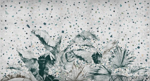 Fototapeta na wymiar tropikalne rośliny na tle lastryko MU12016 Growing Terrazzo.jpg