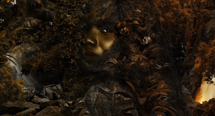 Fototapeta na wymiar kobieca twarz pośród drzew  MU13011 Ubuntu Forest.jpg