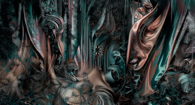 Fototapeta na wymiar ciemna dżungla z imitacją jedwabnej tkaniny MU14049 Forest of Silk.jpg