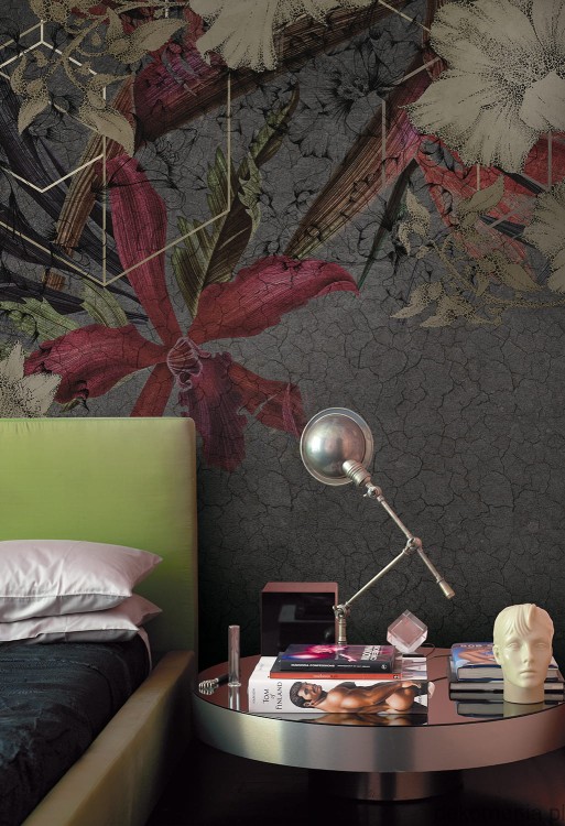 Fototapeta ścienna do sypialni kolorowe kwiaty na surowym tle Promises MU11073.jpg