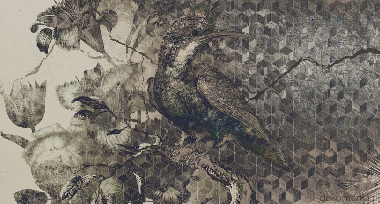 Fototapeta na wymiar ptak na tle kwiatów z geometrycznym wzorem Tomorrow MU11104.jpg