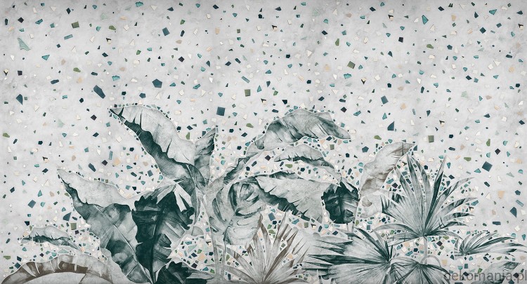 Fototapeta na wymiar tropikalne rośliny na tle lastryko MU12016 Growing Terrazzo.jpg