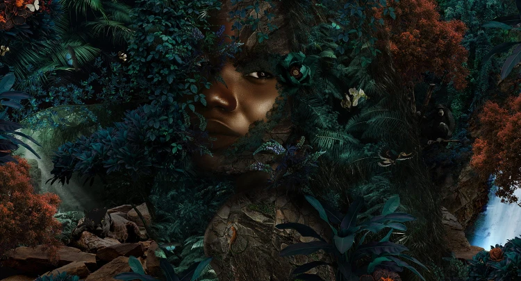 Fototapeta na wymiar kobieca twarz pośród drzew  MU13010 Ubuntu Forest.jpg
