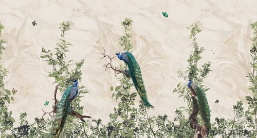 Fototapeta na wymiar pawie na minimalistycznym tle MU13040 Peacock Forest.jpg