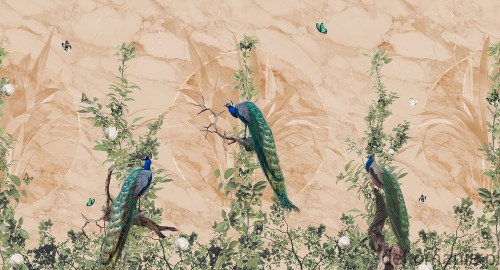 Fototapeta na wymiar pawie na minimalistycznym tle MU13041 Peacock Forest.jpg
