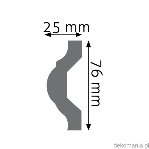 Listwa ścienna gładka LNG-16 Creativa wys. 7,6 cm LNG16 Przekrój.jpg