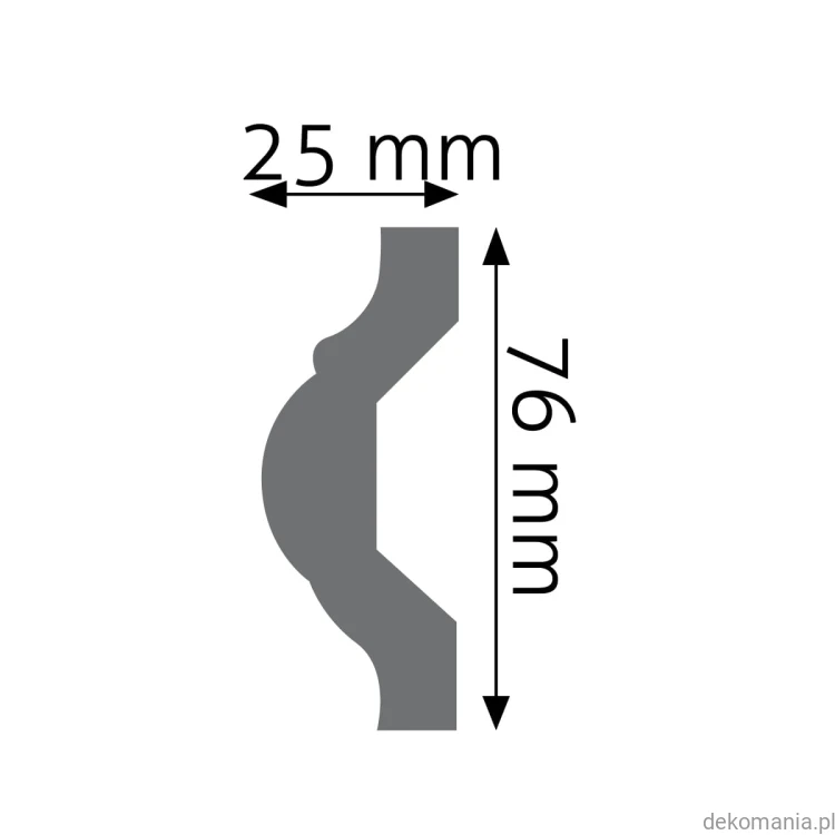 Listwa ścienna gładka LNG-16 Creativa wys. 7,6 cm LNG16 Przekrój.jpg