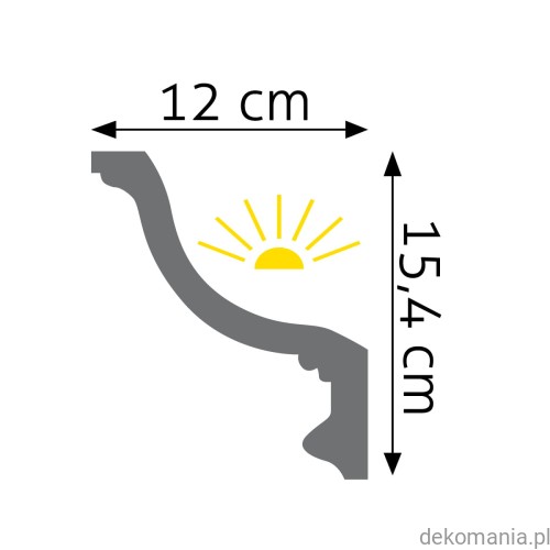 Biała listwa przysufitowa gładka 12x15,4cm LGG-18 Creativa LGG18 Przekrój.jpg