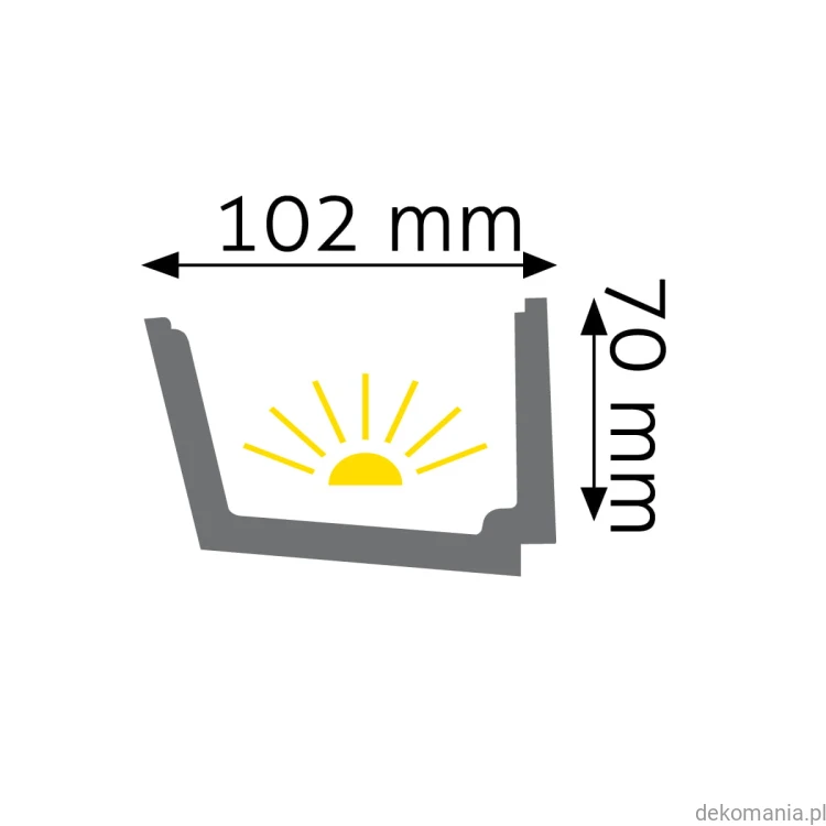 Listwa oświetleniowa LED przysufitowa gładka 10,2x7cm LOC-02 Creativa LOC02 Przekrój.jpg